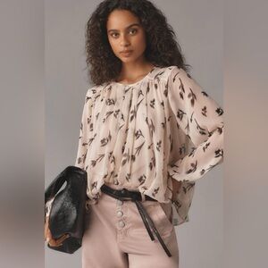 NWT Size M - Maeve Long-Sleeve Pleated Peasant Blouse